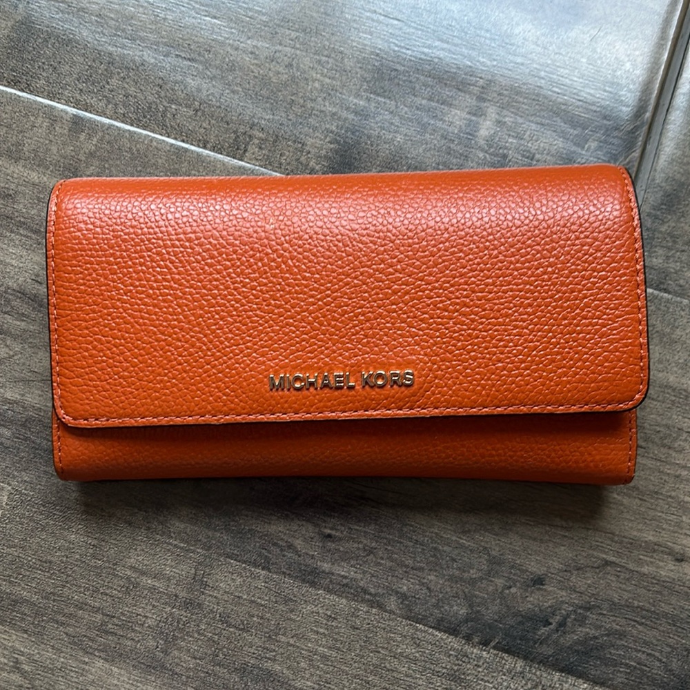Michael Kors Orange Leather Trifold Wallet